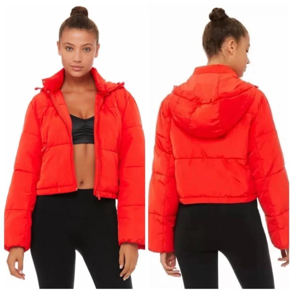 Alo Introspective Cherry Red Quilted Puffer Jacket Large